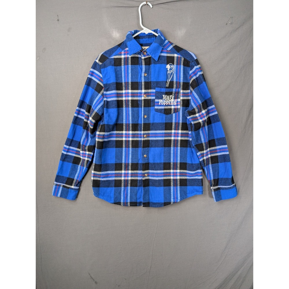 Disney Cakeworthy Mary Poppins Blue Plaid Flannel Shirt Medium